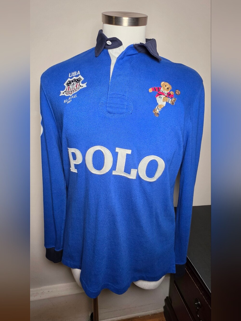Polo by Ralph Lauren Royal Blue Long-Sleeve Rugby Shirt with Bear Patch